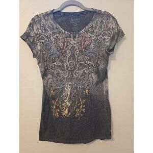 Y2K Angels & Diamonds Rhinestone Cross Graphic Tee L